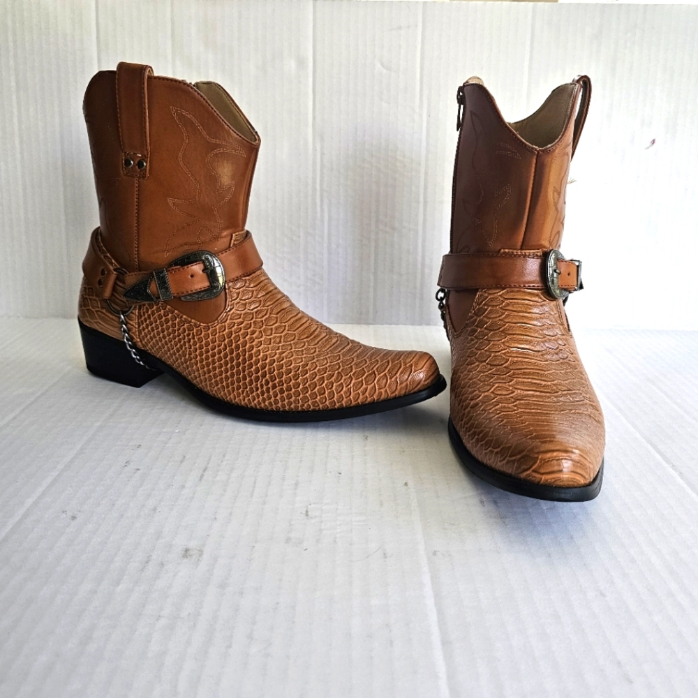 Alberto Fellini mens western style boots size 10 croc print buckle side zipper